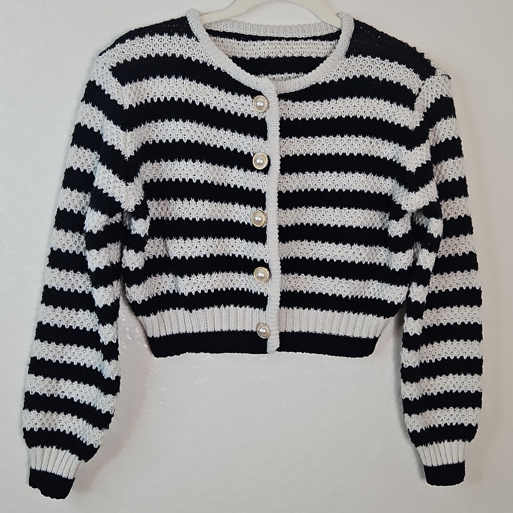 Chic Striped Black and White Cardigan